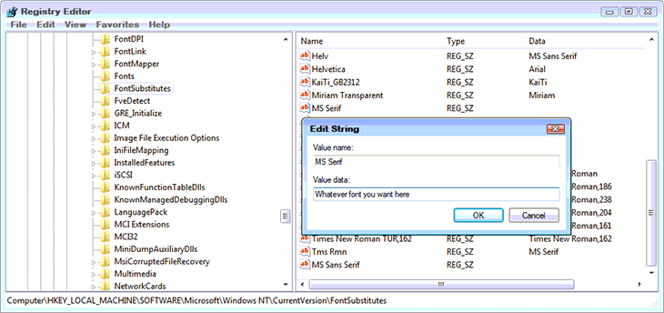 Defining substitute font values