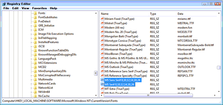 Removing MS Serif, MS Sans Serif Registry Values